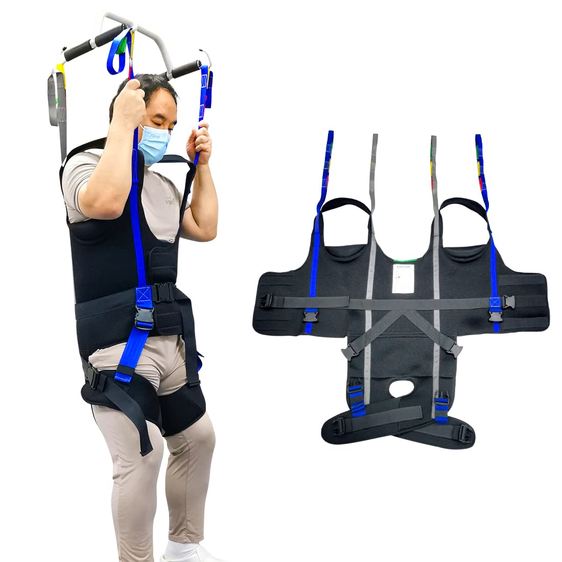 EZ Assistive Patient Lift Walking Sling Medical Hoist Standing Aids for Ambulating Support Training, Pelvic Padded 500lbs Safety Loading Weight (Black-XL)