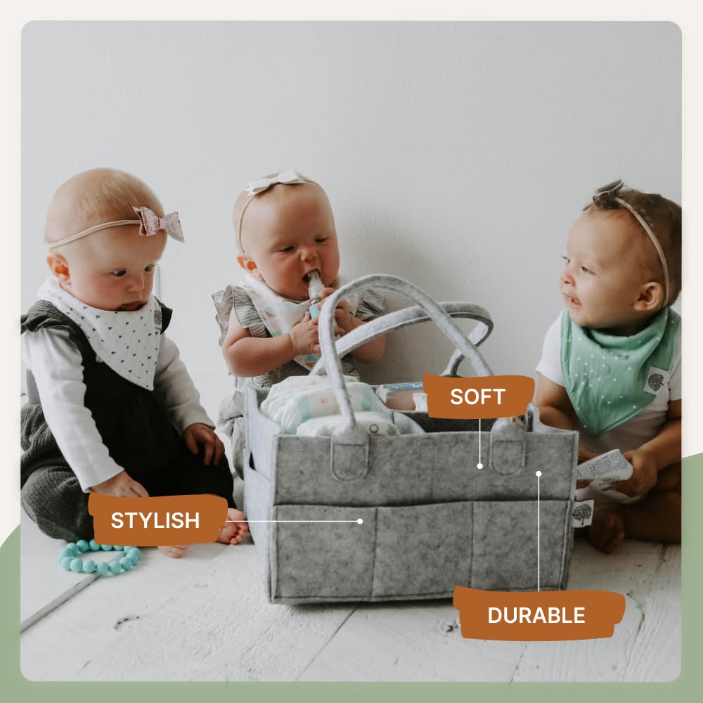 Parker Baby Co. Diaper Caddy - Large Nursery Storage Bin & Car Organizer for Diapers - Gray