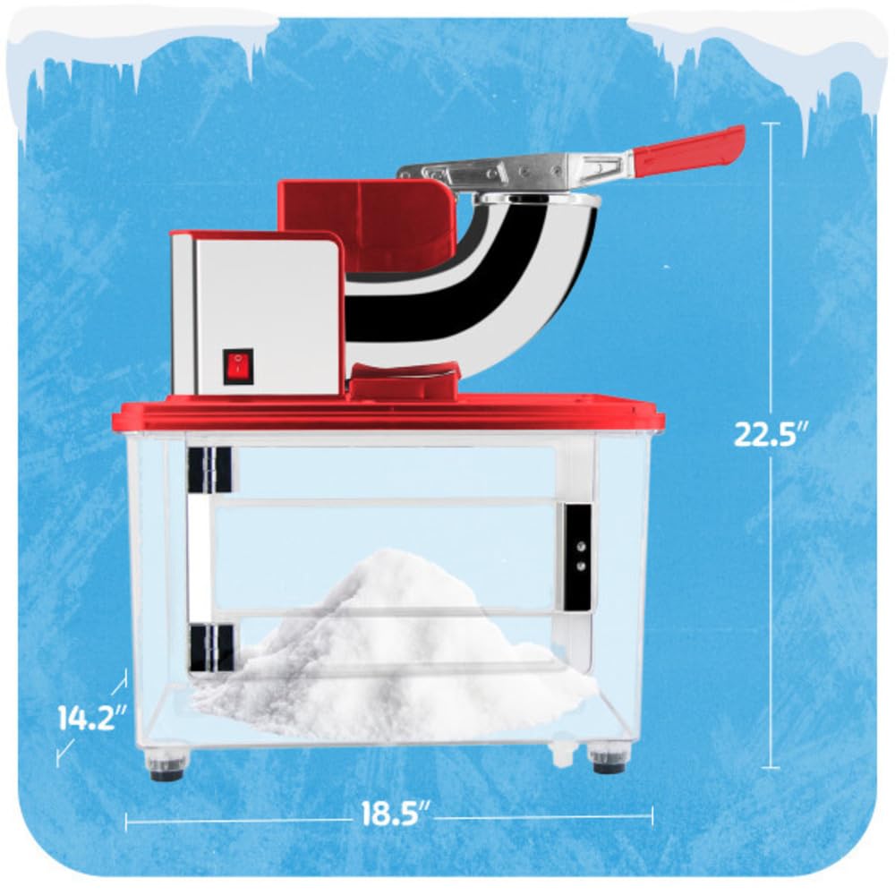 Ice Crusher Machine - Snow Cone Machine with Dual Stainless-Steel Blades - 440lbs/hour 250W Shaved Ice Machine with 39L Capacity - Slushy Machine for Home, Bar or Restaurant by Great Northern Popcorn