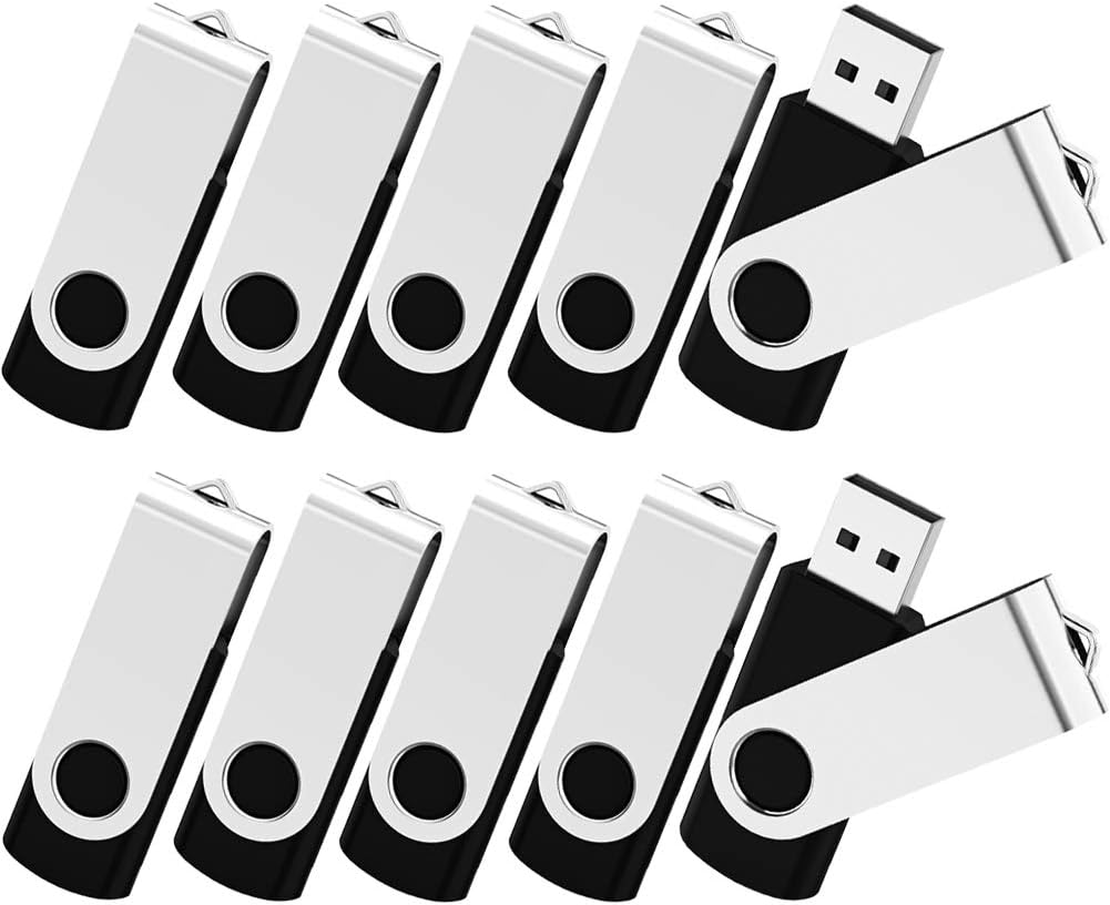KOOTION 10PCS 2GB 2.0 USB Flash Drives USB Flash Drives Memory Stick Fold Storage Thumb Drive Pen Swivel Design Black