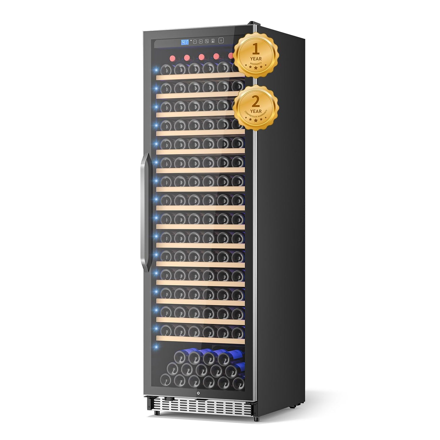 187 Bottle Wine Cooler Refrigerator, 24 Inch Freestanding/Built-in Wine Fridge, Large Capacity Wine Cooler with Fast Cooling Quiet Compressor, 41℉-64℉ Temp Control for Home Office Kitchen, Wine Gift
