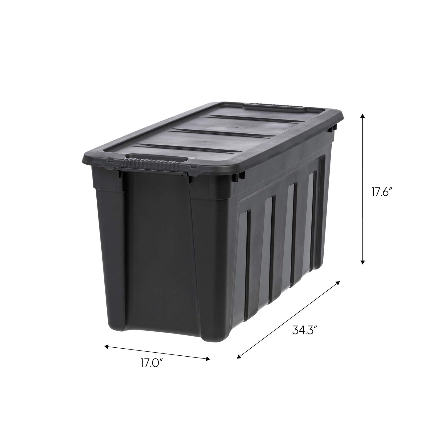 IRIS USA 31 Gallon Heavy Duty Storage Totes with Easy-Grip Handles, 4 Pack - Large Bins with Lids Garage Organizing Tubs, Durable Stackable Utility Containers, Made in USA - Black