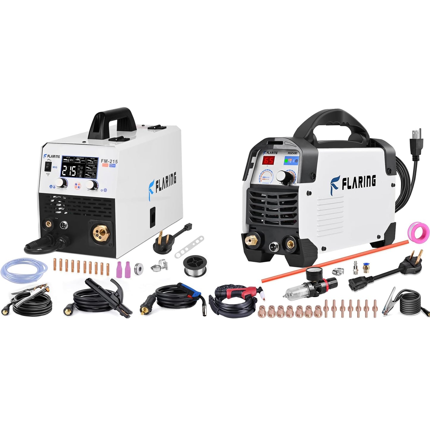 FLARING Plasma Cutter,65 Amp Plasma Cutter Machine 120V 240V 4/5" (20mm) Max Cutting 1/2" (12.7mm) Clean Cut with FLARING MIG Welder 215amp 6 IN 1 Welder Machine 120V/240V 2lbs/11lbs Wire Compatible