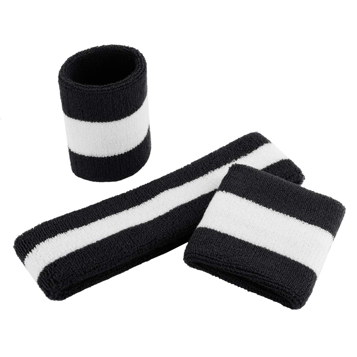 ONUPGO Grey Sweatband Set Sports Headband Wrist Striped Sweatbands Terry Cloth Wristband Athletic Exercise Basketball Wrist Sweatband and Headbands Moisture Wicking Sweat Absorbing Head Band