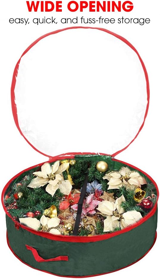 Primode Christmas Wreath Storage Bag - Extra Large 48" Container with Clear Window | Durable 600D Oxford Material | Green