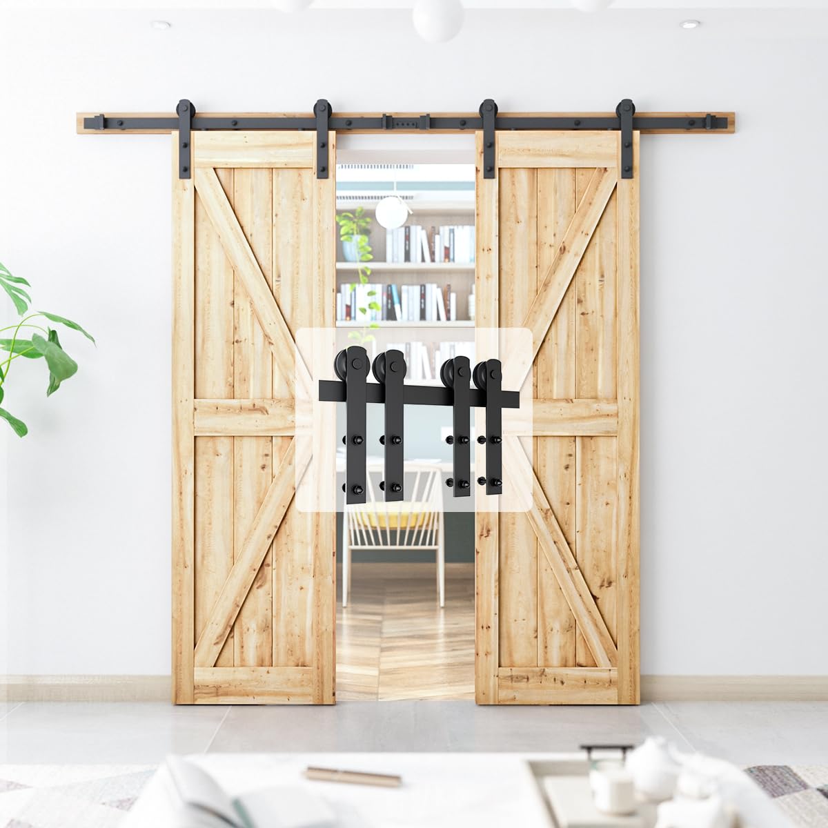 SMARTSTANDARD 8.2 FT Double Barn Door Hardware Kit - Heavy Duty, Smooth and Quiet Sliding Operation - Easy to Install with Step-by-Step Installation Instruction - Fits 24" Wide Door Panels