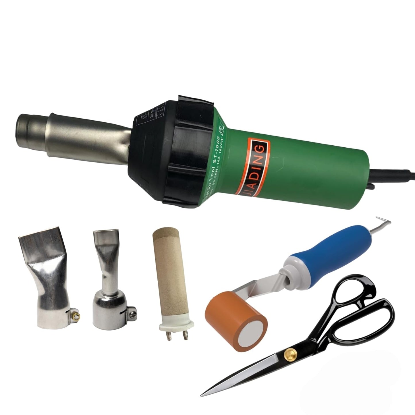 110V 1600W JIADING Professional Hot Air Plastic Welder Hot Air Torch Plastic PVC Welding Gun Welder with Speed Nozzle Roller Heat Element (B)