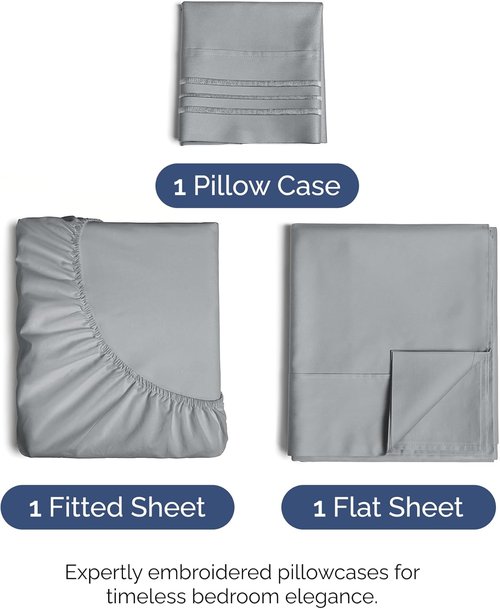 Comfy Twin Size 3-Piece Sheet Set by [Brand Name] - Breathable & Cooling Luxury Bedding - Deep Pockets, Soft, Wrinkle-Free - Oeko-Tex Certified, Steel Blue