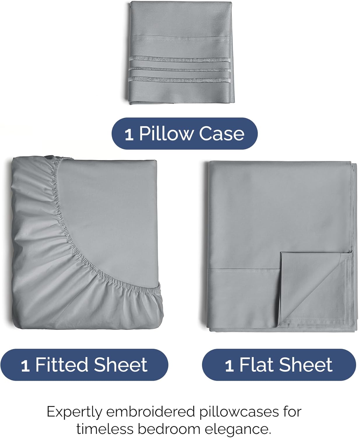 Steel Blue Twin Size 3-Piece Sheet Set by [Brand Name] - Comfy, Breathable & Cooling Luxury Bedding