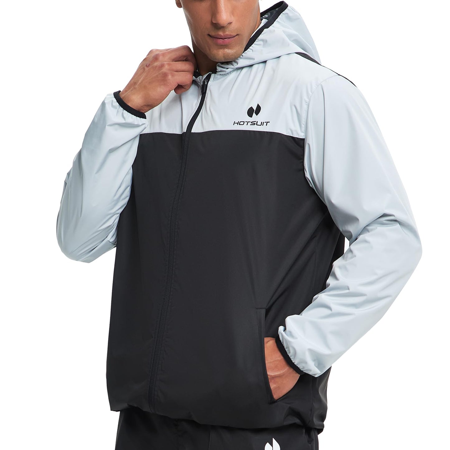 HOTSUIT Sauna Suit for Men Sweat Suits Gym Workout Exercise Sauna Jacket Zip, White, XL