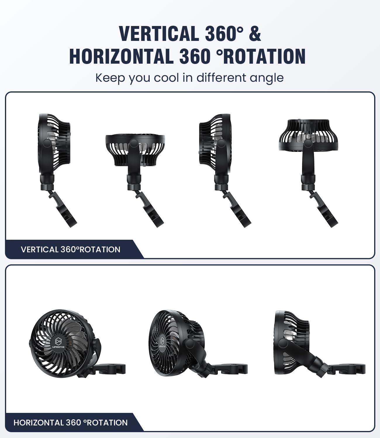 4 Speed,360 Backseat,5V LEMOISTAR Battery Operated USB Car Fan, Electric Cooling Fan, Degree Rotatable Cooling Air