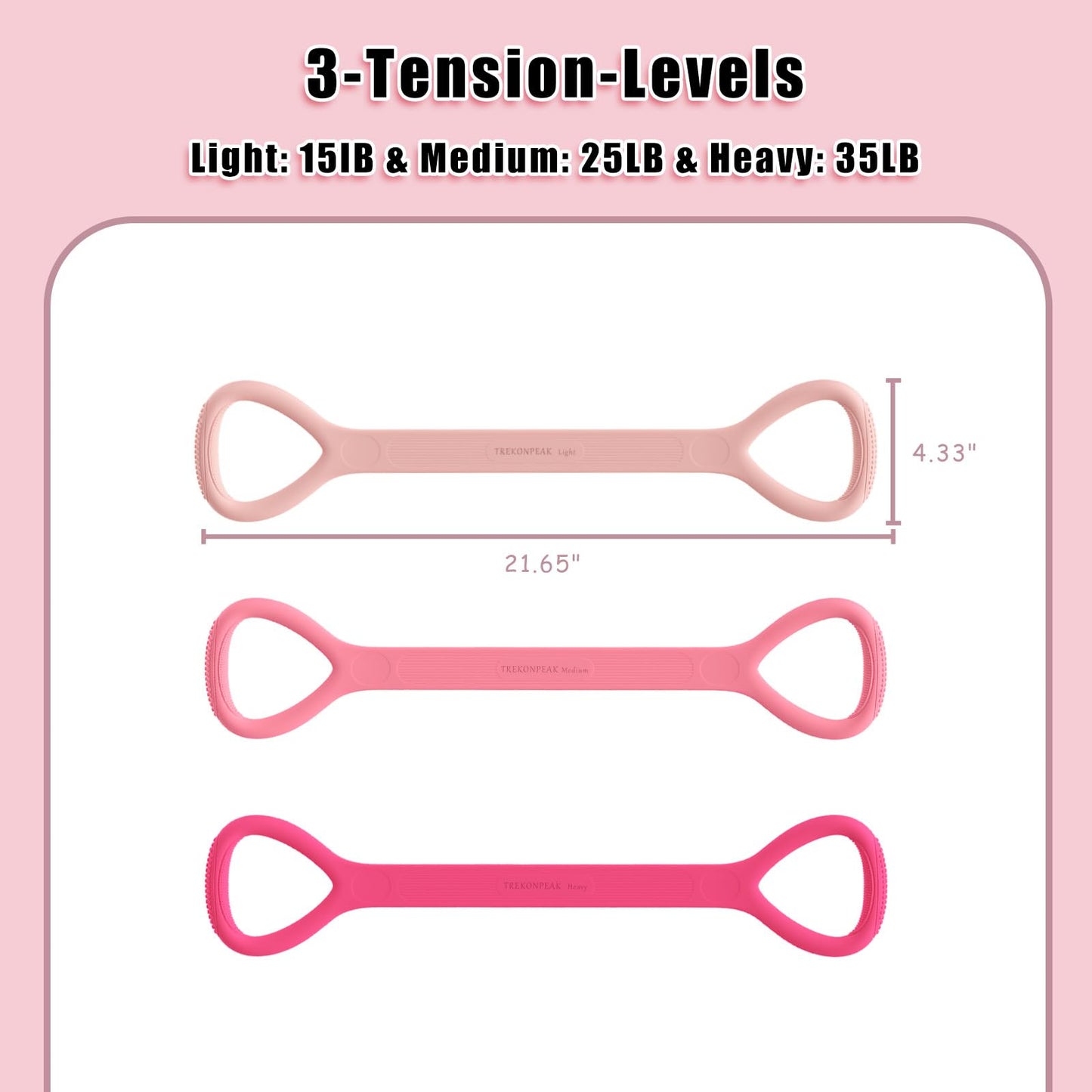 TREKONPEAK Figure 8 Resistance Bands, 3 Packs Upgraded Silicone 8-Shaped Exercise Band for Women Arms Shoulder Back Legs Stretching Pilates Yoga (Extended Version: 15Lb & 25Lb & 35Lb)