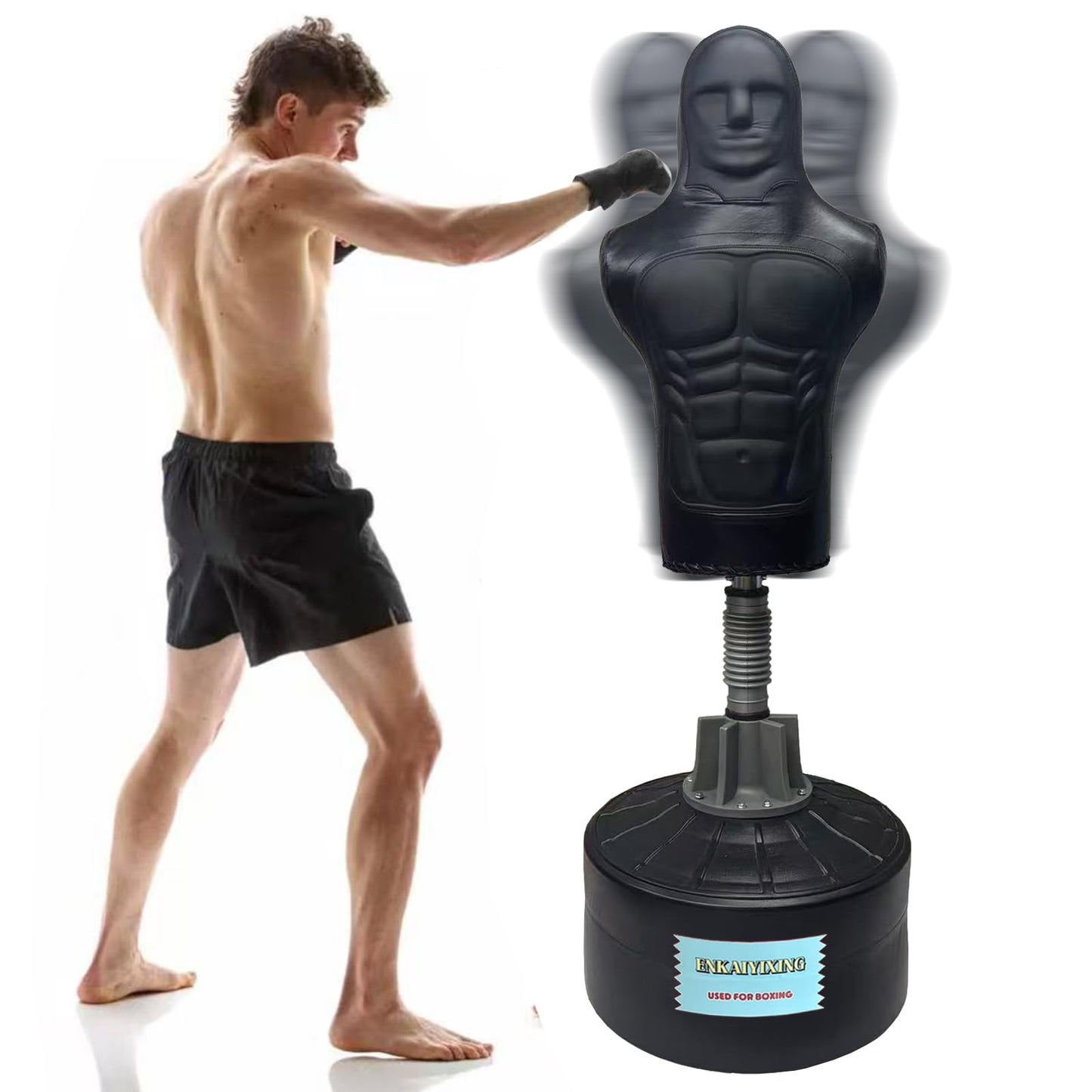 Bob Punching Dummy,Durable Leather Punching Bag with Large Base for Adults & Kids, Freestanding Training Target for Boxing, Taekwondo, MMA, Home Gym（Black）