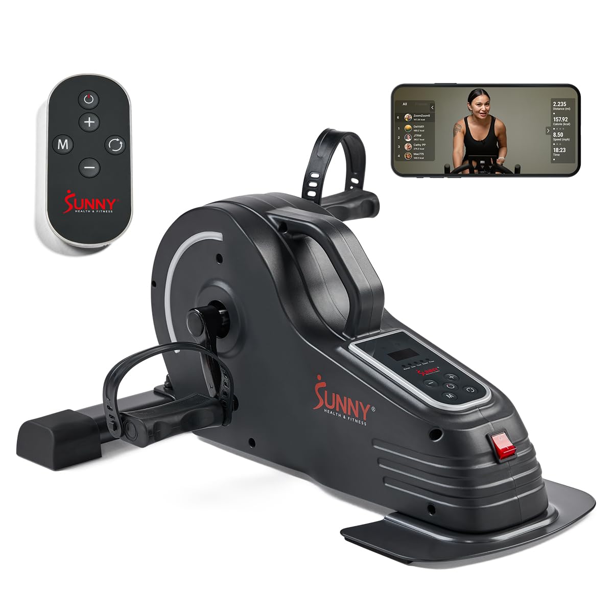 Sunny Health & Fitness 2-in-1 Smart Pedal Exerciser, Motorized Under Desk Exercise Peddler, Portable Mini Bike for Seniors Home & Office Cycle Workout, Exclusive SunnyFit App Bluetooth Connectivity