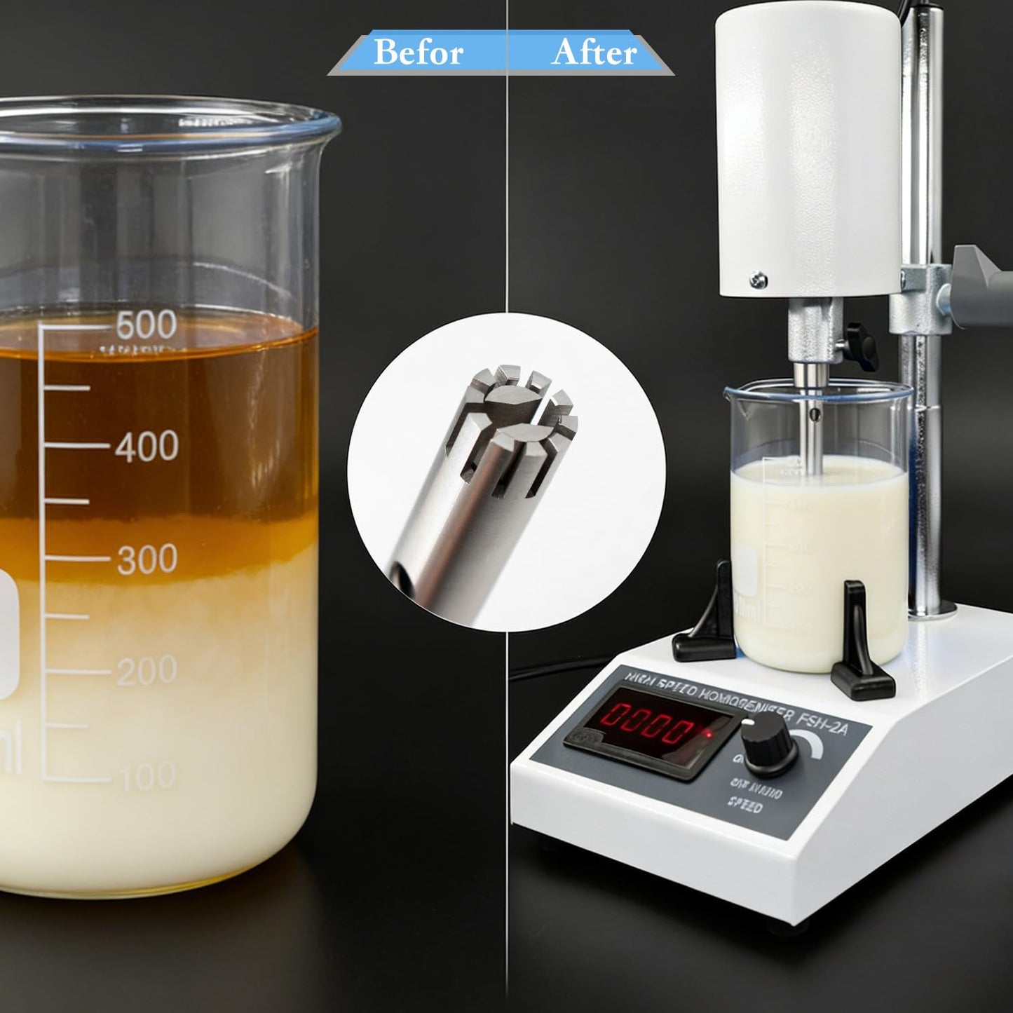 Protytan High Speed Homogenizer, Lab Mixer (2000-20000 RPM), Emulsification & Homogenizing Machine, 20-1200ml Capacity, Max Viscosity 5000mpas, Includes 2 Work Heads for Cosmetics & Food