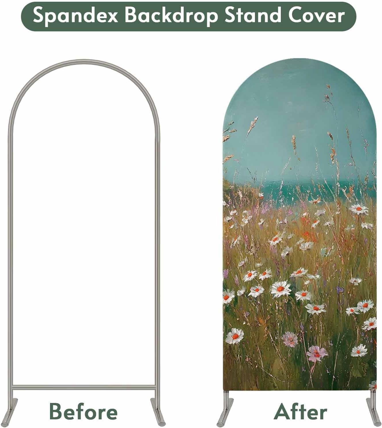 Jnbasdffb 7.2 Spring Floral Wedding Arch Cover,Stretchy Spandex Arch Backdrop Stand Covers FT,Pastoral Botanical Oil