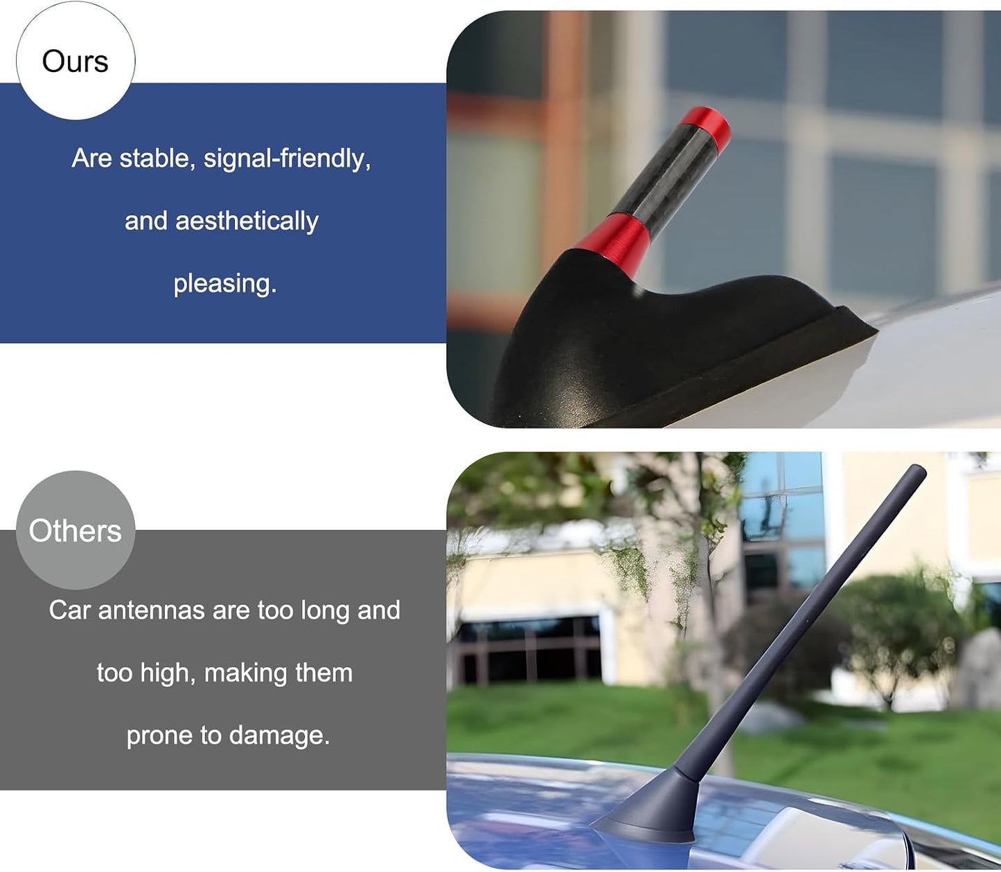 Sbulhia 1.37 Inch Car Short Antenna, Auto Radio Antenna with Screws and Rubber Gaskets, Aluminum & Carbon Fiber Short