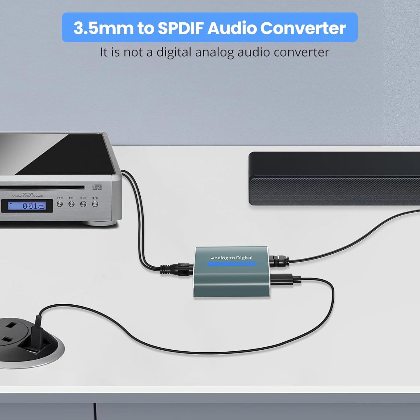 3.5mm 3.5mm to Optical Adapter Aluminum RCA to Optical Audio Converter Analog to Digital Audio Converter with Cable AUX