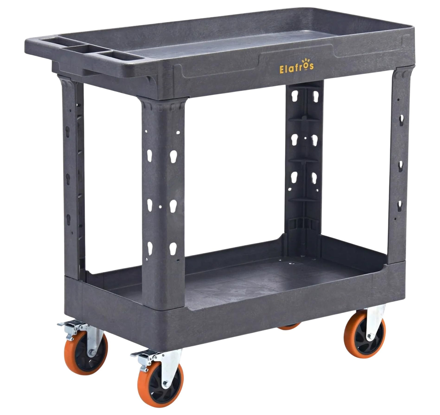 ELAFROS Heavy Duty Rolling Cart 34 x 17 Inch – 2 Tier Plastic Utility Cart, Service Cart with Deep Tub Shelves, Swivel Casters, 550 lbs, Gray