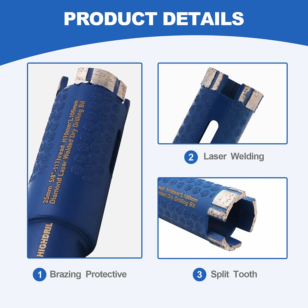 HIGHDRIL 13Pcs Diamond Hole Saw Kit and HIGHDRIL Diamond Core Drill Bits,1-3/8 Inch 35mm