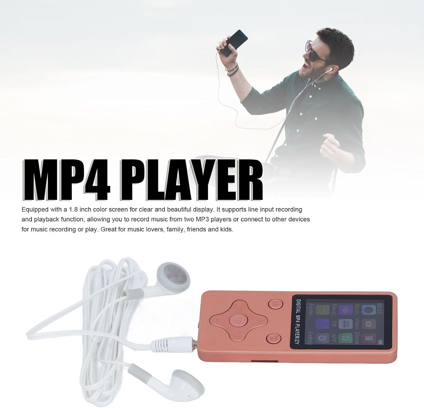 ASHATA MP3 64GB, 5.0 MP3 MP4 1.8 Inch, Portable Player Bluetooth Music Player, Support Speaker Video FM Ebook Photo