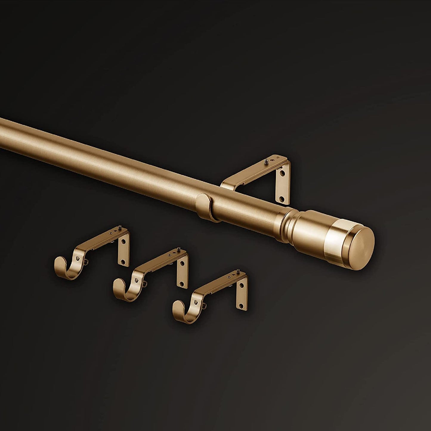 MODE Premium Collection Single Curtain Rod Set with Cylinder finials - 144 to 240 in, Warm Gold