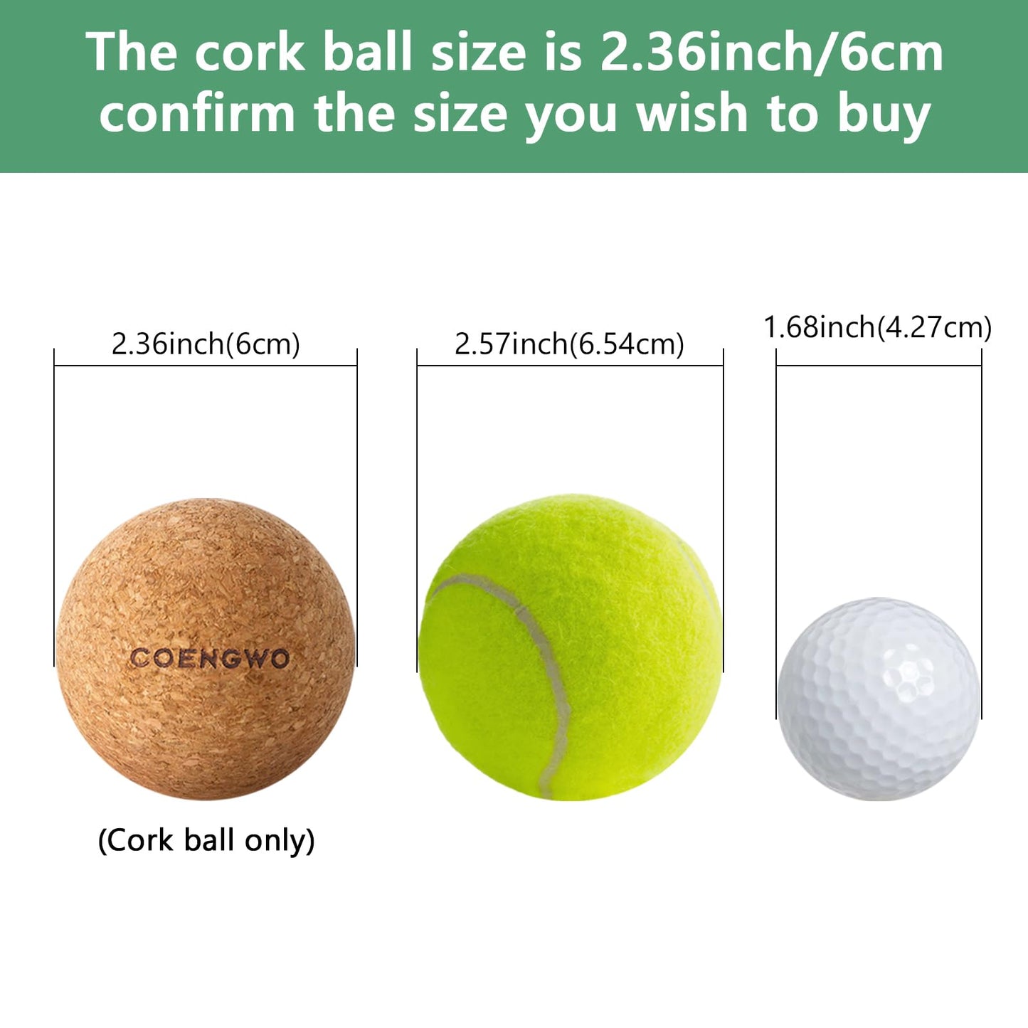 COENGWO Cork Ball Lacrosse Ball, Deep Tissue Muscle Tension Therapy Ball for Trigger Point Therapy, Muscle Soreness, Yoga Therapy, 2.4 Inch