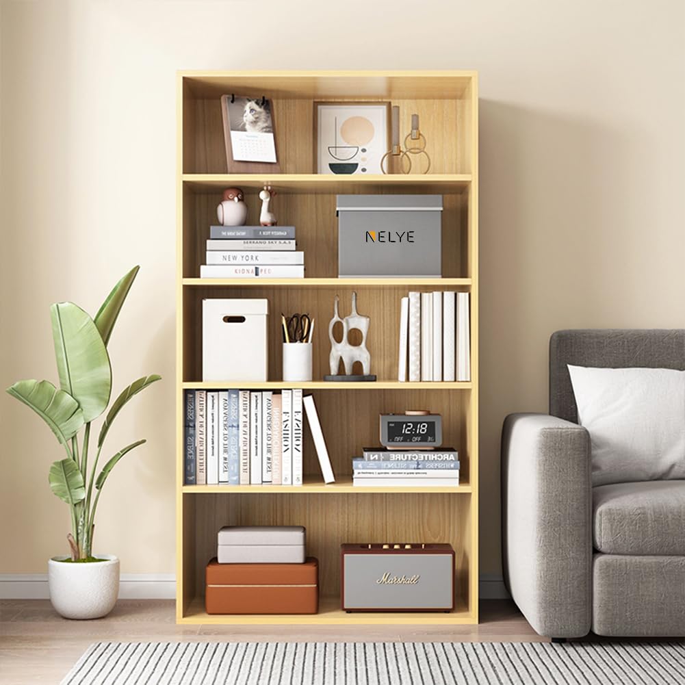 NELYE Basic Open Shelf Bookcase - 3-Tier Wooden Cube Storage Shelves Split Bookshelf, Oak