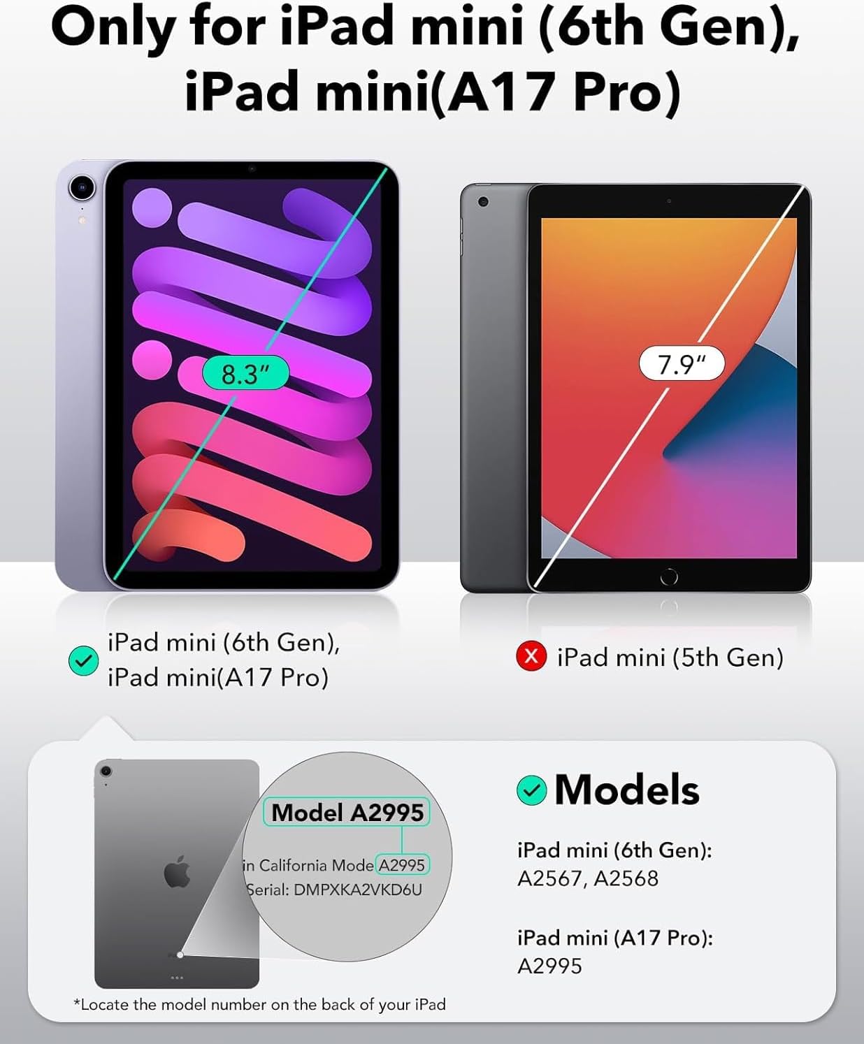 ESR 7 A17 7th/6th (2024/2021), for iPad mini Pro Case, iPad mini Generation Case Slim Trifold Two-Way Stand, Powerful
