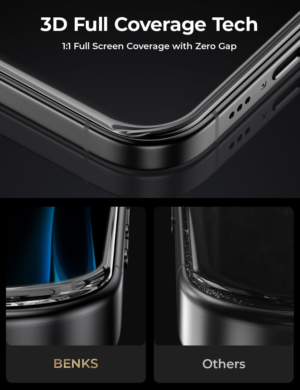 17 6.3 inch, 3D BENKS GlassWarrior Sapphire Screen Protector for iPhone Pro Curved Full Coverage Tempered Glass, Ultra