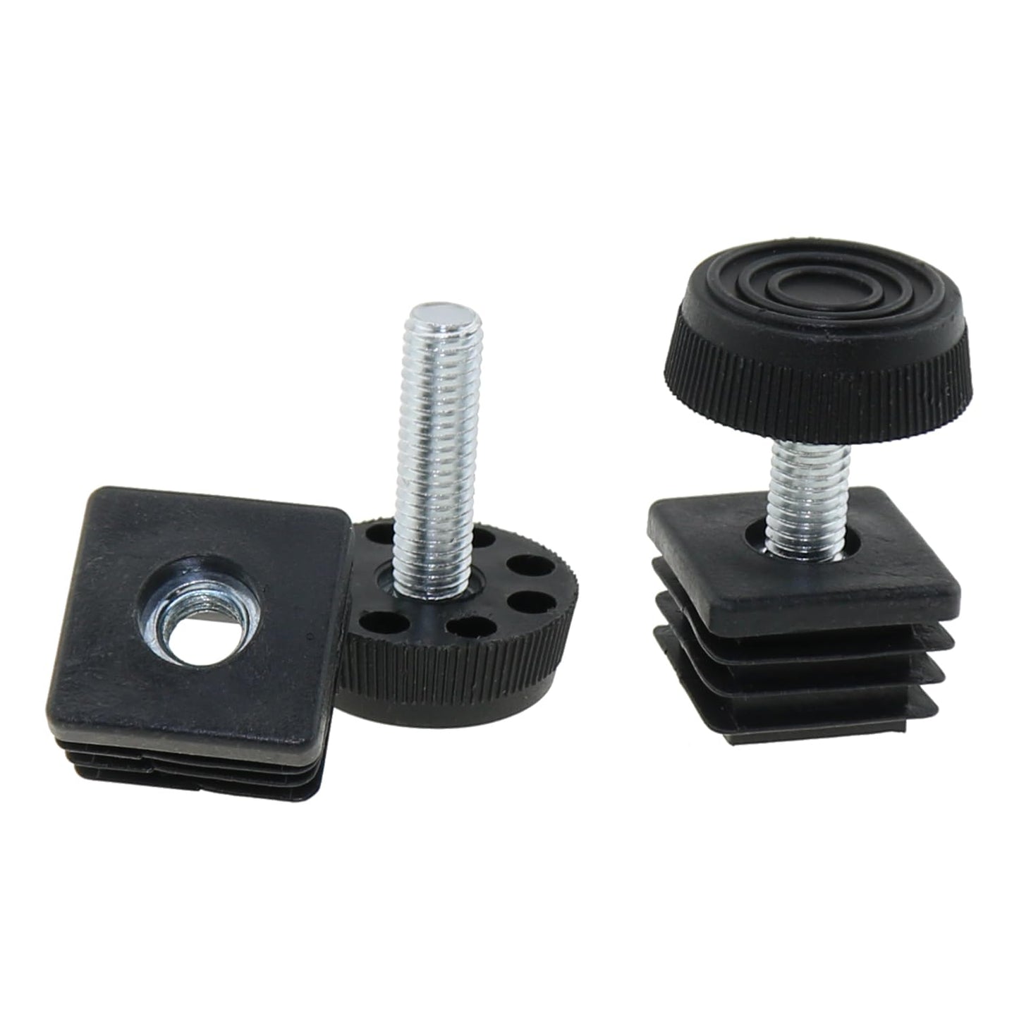 DGZZI 4PCS Plastic Metal Square Tube Insert Kit Adjustable Levelling Feet Black Furniture Adjustable Feet Nut Pipe Plug Supporting Feet for Mechanical Equipment and Fitness Equipment and Rack