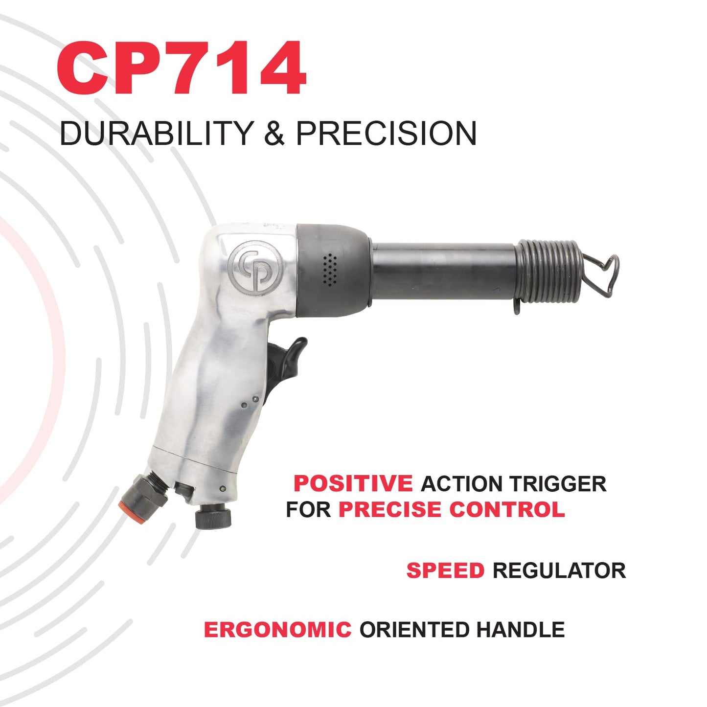 Chicago Pneumatic CP714 - Air Hammer, Welding Equipment Tool, Construction, 0.401 Inch (10.2mm), Round Shank, Pistol Handel, Stroke 3.15 in / 80 mm, Bore Diameter 0.55 in/14 mm - 2000 Blow Per Minute