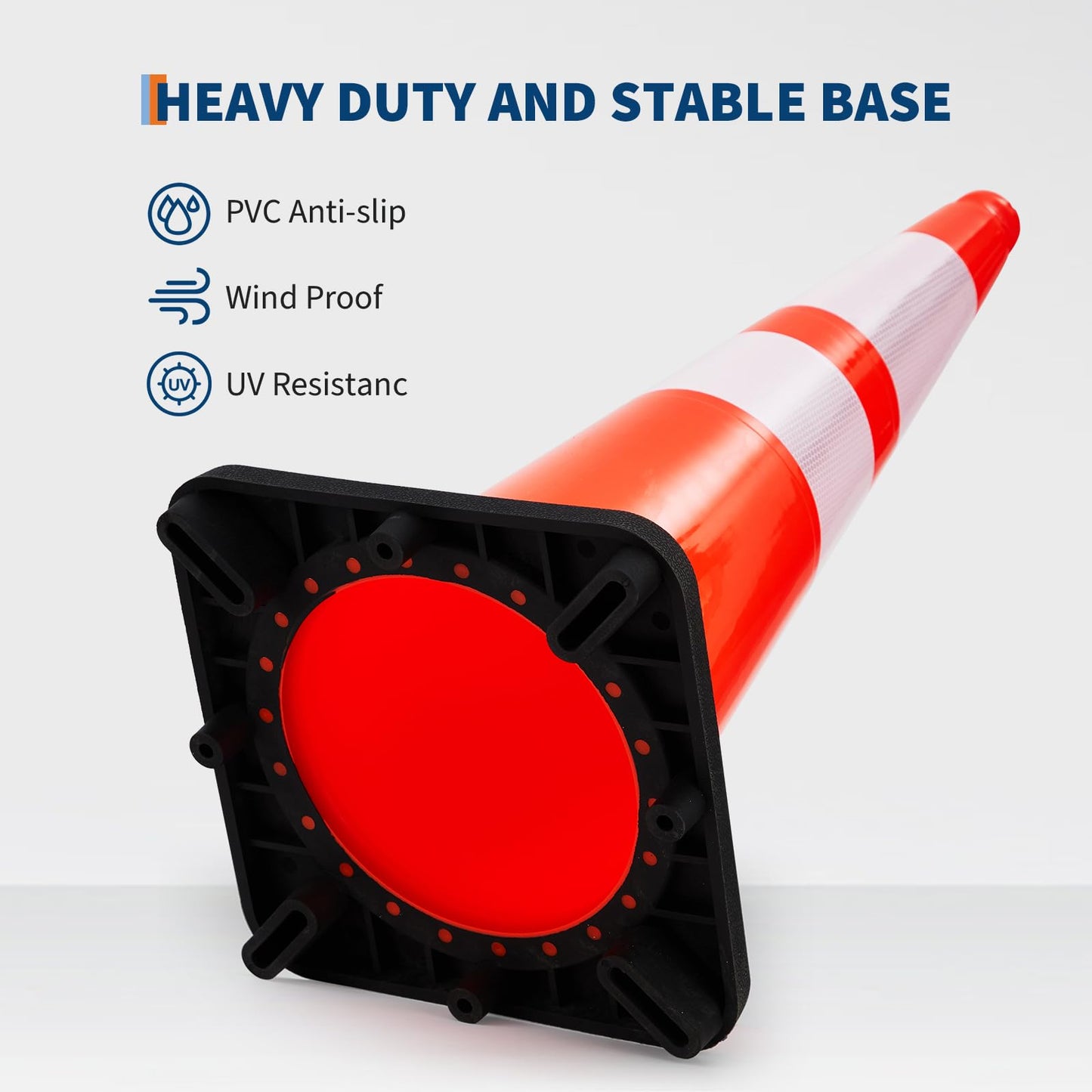 10 Pack 28 Inch Traffic Safety Cones - Parking Cones with Heavy Black Base and Reflective Collars, Orange Safety Cones for Parking Lot, Construction Work, Road Safety Control