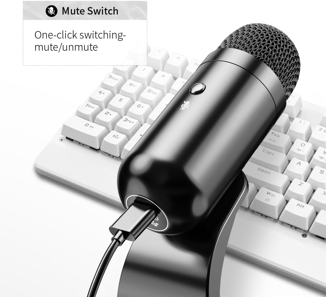 LIANGSTAR USB Computer Microphone, Podcast Mic Desktop with Mute Button for Recording Streaming, Omnidirectional