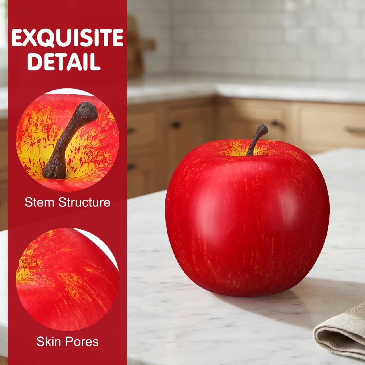 3.14 Inch UKCOCO Large Artificial Red Apple, Realistic Foam Fruit Model for Home Kitchen Decor, Lifelike Fake Apple