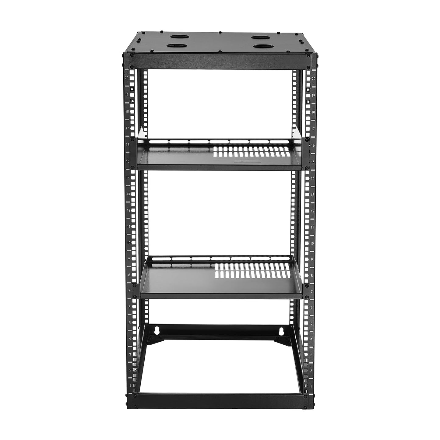 VEVOR 20U Server Rack, Open Frame Network Rack,4-Post Floor Standing or Wall Mounted, Includes 2PCS Vented 1U Rack Shelves & Mounting Hardware, Computer Wall Rack for 19" IT/AV Equipment