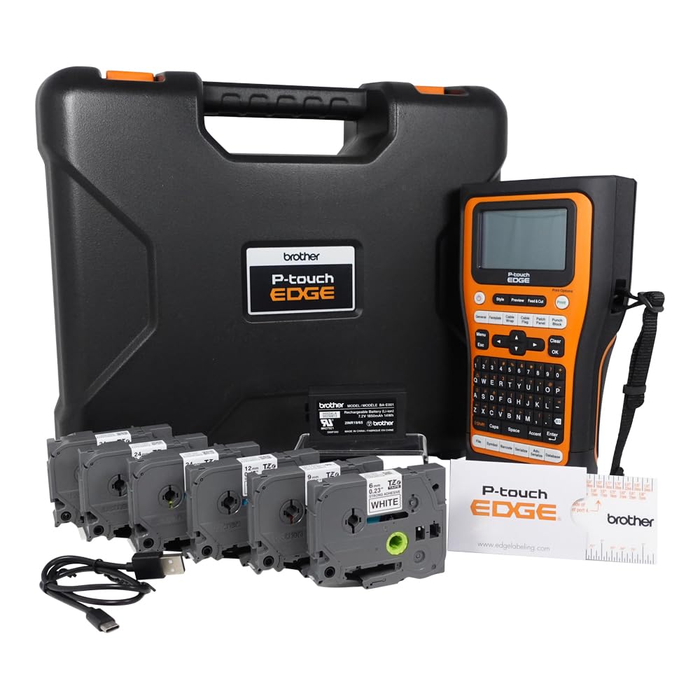 Brother PT-E560BTBP Contractor Kit: P-Touch Handheld Industrial Label Printer with Bluetooth & Dual Auto-Cutter Plus 6 Tapes (up to 24mm Labels)
