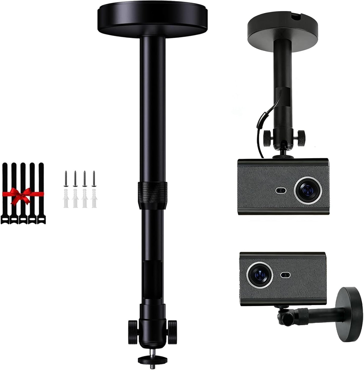 DAWASAPAT 360 90 9"-15" -Inch Ceiling Projector Mount Bracket Matte Black, Rotation & Tilt, Adjustable Length, Screw