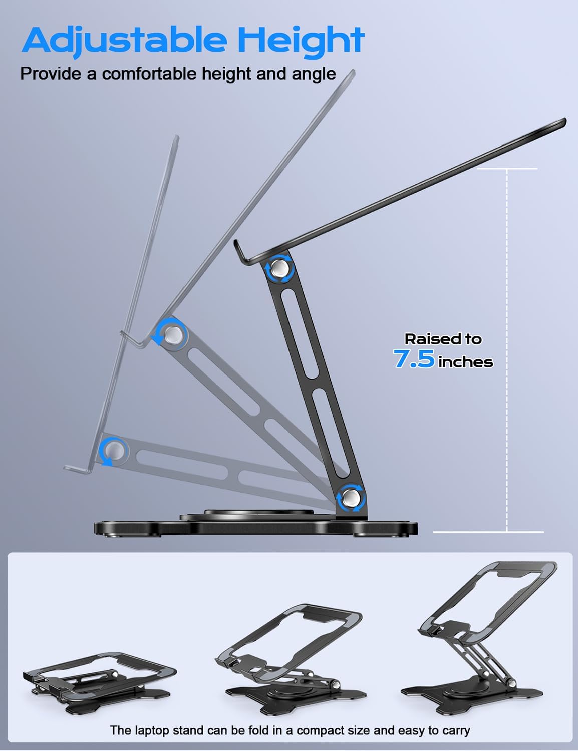 JCZT 360 (10-16") Adjustable Laptop Stand, Rotating Base Ergonomic Computer Stand, Foldable Laptop Stand for Desk