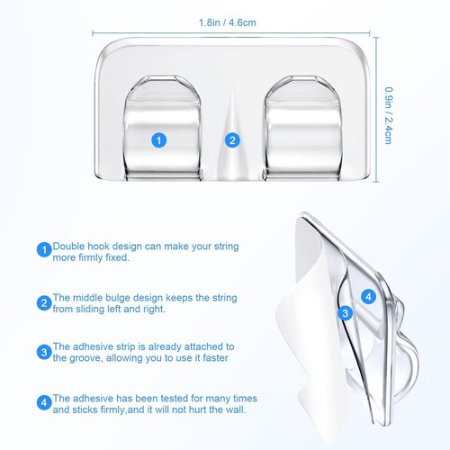 Hetyue Heavy-Duty Outdoor String Light Hooks - 66Pcs Waterproof Adhesive Clips for Christmas Lighting