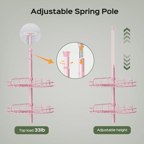 HAMITOR Corner Shower Caddy - 4-Tier Rust-Resistant Bathroom Organizer | Adjustable 47-121 Inch - Quick No-Drill Installation - Space-Saving Pink Shelves