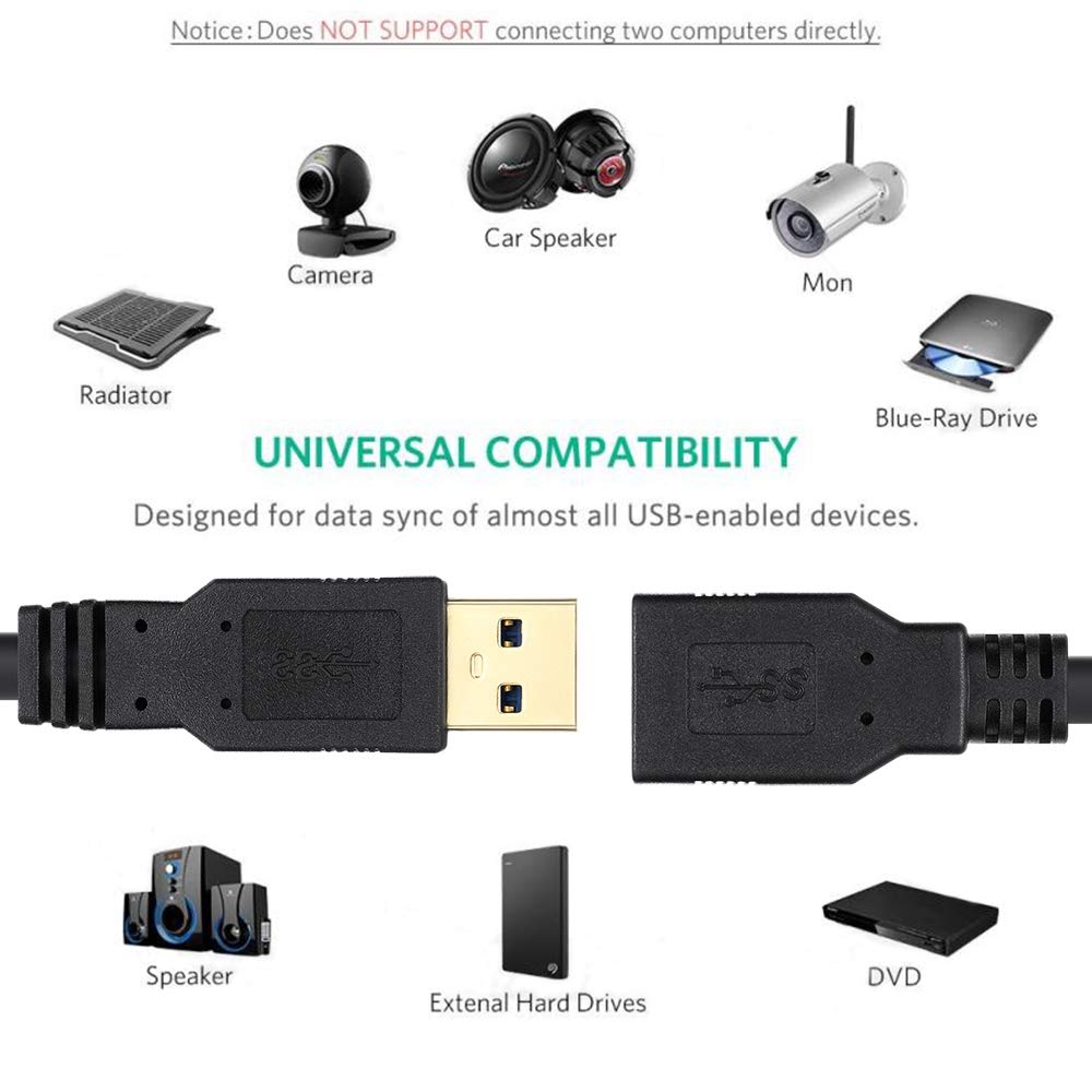 Qxcynsef 3.0 20 FT,5Gbps More,Black,20FT USB Extension Cable High Speed Data Transfer Extra Long A Male to A Female