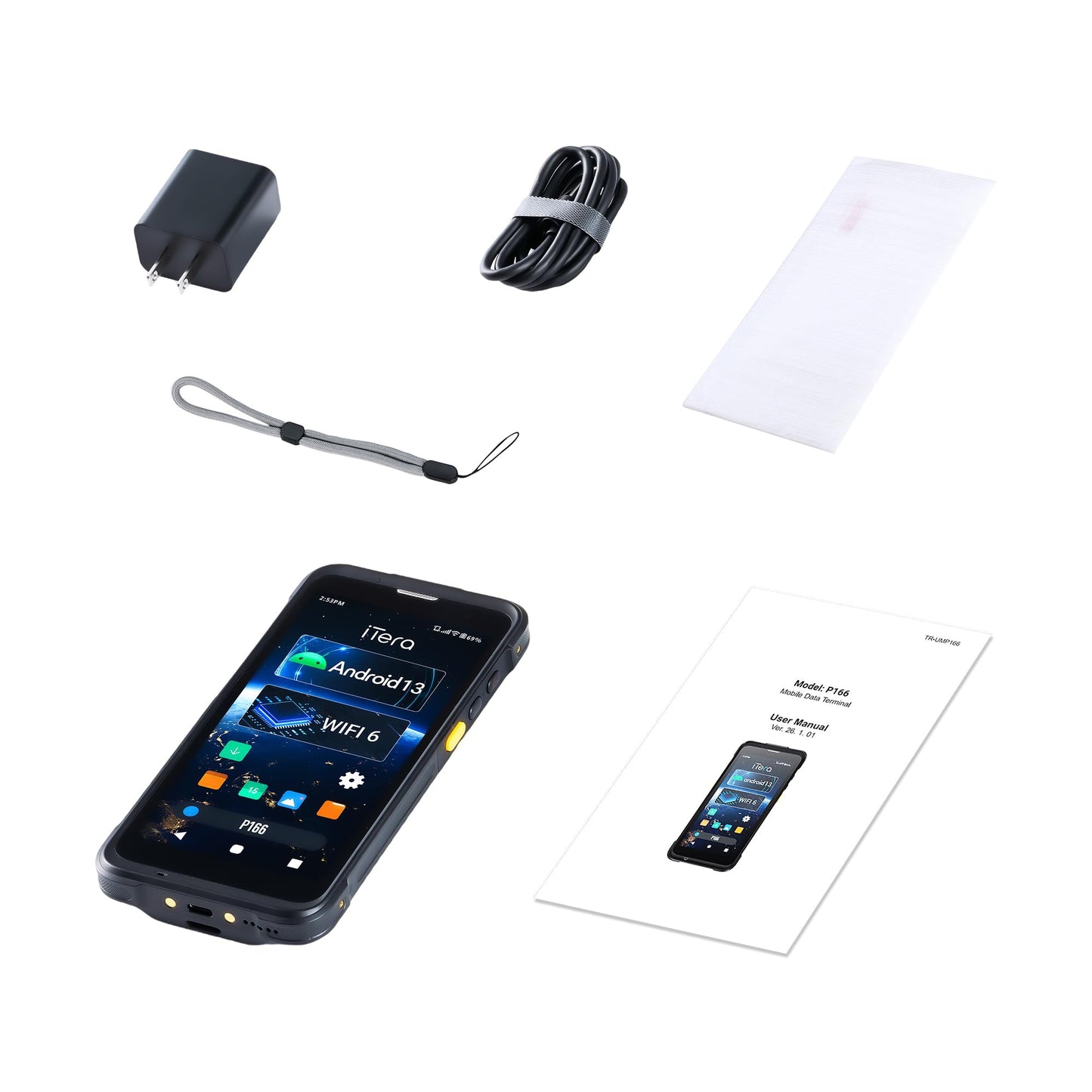 iTera Android 13 Barcode Scanner PDA: SE4710 Scan Engine Qualcomm CPU 5.5" Touch Screen Wi-Fi 6 IP65 Rugged 4300mAh Battery for Warehouse Logistics Inventory Handheld Computer P166
