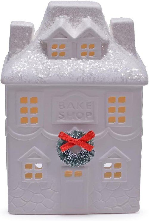 Mark Feldstein & Associates Holiday Wreath Village - 18 Piece LED Christmas Figurines Set in White Porcelain