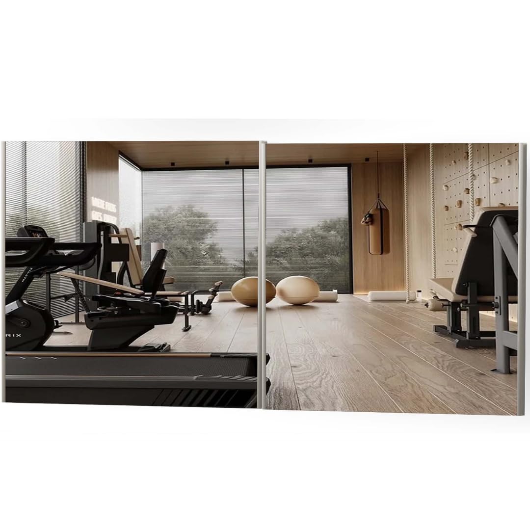 Fitcleer 24”x24” Glassless Gym Mirror 2-Pack, Shatterproof Frameless Full Body Wall Mirror for Home Gym, Garage Gym, Workout, Ballet, Lightweight 2 lbs, Easy to Install & Safe
