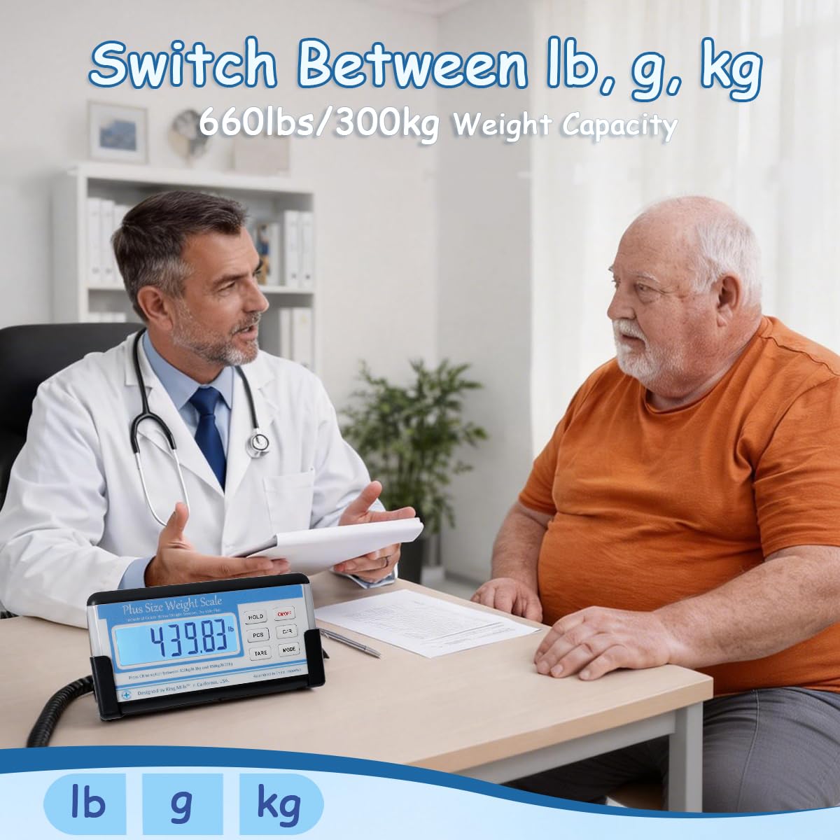 Extra Wide Heavy Duty Scale for Body Weight, 300kg/660 Lb Bariatric Scale w. Wall Mount External Digital Display, for Plus Size Person, Elderly, Doctor Office