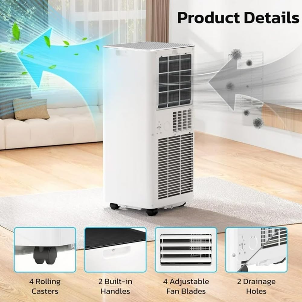 10000 BTU Portable Air Conditioner for 450 Sq.Ft, 3-in-1 AC Unit with Remote & LED Display, Quiet Cooling, Fan, Dehumidifier, Window Kit for Bedroom Home Office Dorm