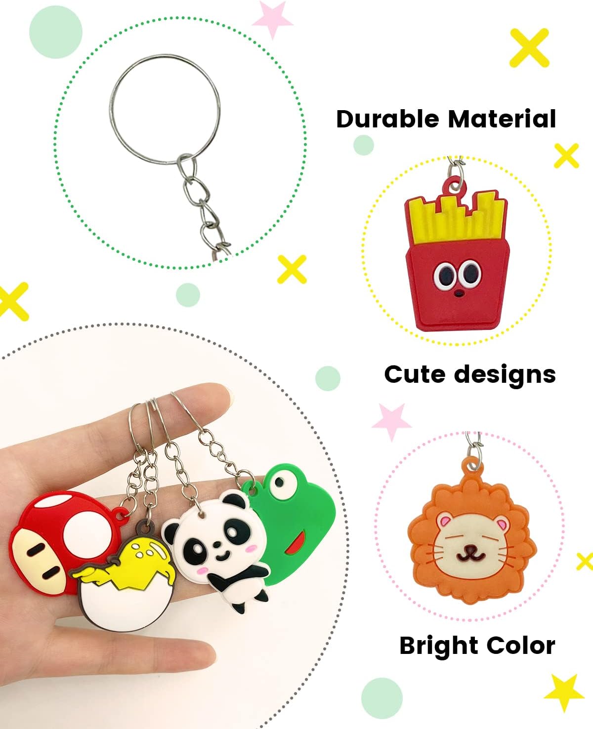 Skiennix 100pcs Cartoon Keychains - Mini Cute Keyrings for Kids' Party Favors | 20 Vibrant Colors