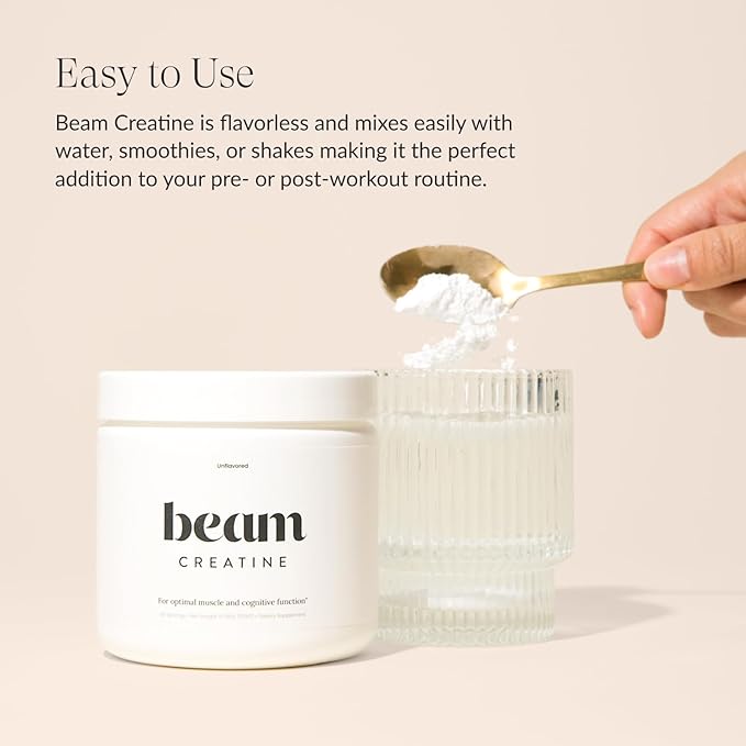 Beam Creatine Powder, Third Party Tested, Micronized Creatine Monohydrate Supplement, Creatine for Women and Men, Muscle Strength, Workout Recovery, Lean Muscle, 60 Servings, Unflavored