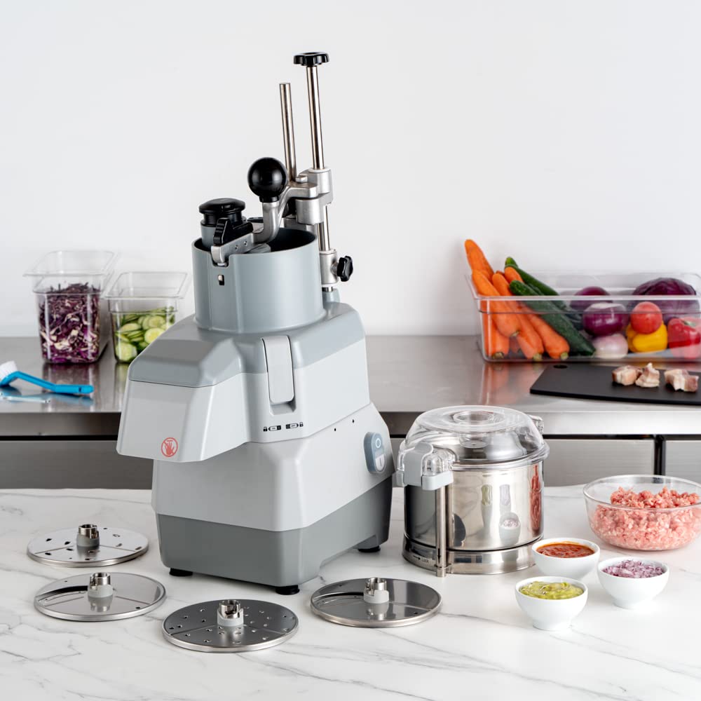 Restaurantware Met Lux 18.7 x 15.2 x 25.6 Inch Food Processor 1 Industrial Vegetable Chopper - With 3 Quart Bowl 4 Discs Stainless steel Commercial Food Processor For Slicing Or Grating